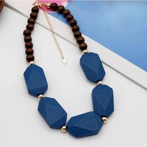 *50% OFF! Wood Necklace statement piece gold chain bohemian boho chic blue